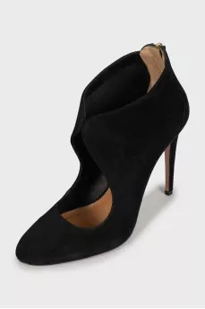 Suede pumps with gold hardware