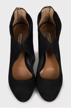 Suede pumps with gold hardware