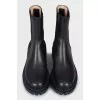 Leather boots with textile inserts