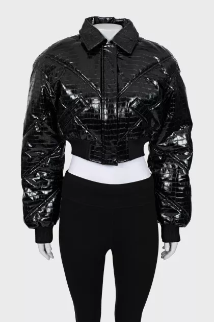Cropped eco-leather jacket