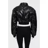 Cropped eco-leather jacket