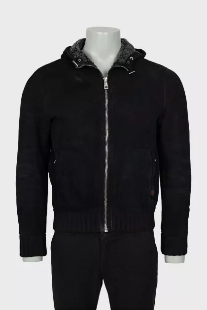 Men's sheepskin coat with hood
