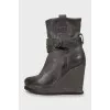 Gray ankle boots with embossed leather