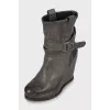 Gray ankle boots with embossed leather