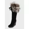 Suede black wedge boots