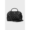 Black leather bag with brand logo
