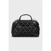 Black leather bag with brand logo