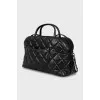 Black leather bag with brand logo