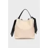 Beige leather tote bag