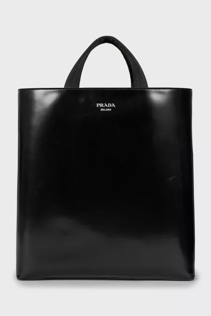 Black leather shopper bag