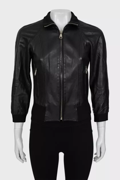 High neck leather jacket