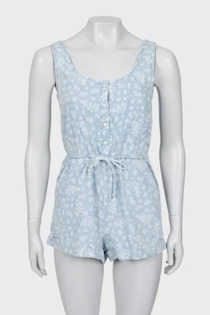 Floral denim romper