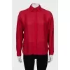 Red shirt with draped sleeves