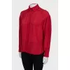 Red shirt with draped sleeves