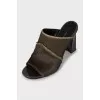 Green short pile sandals