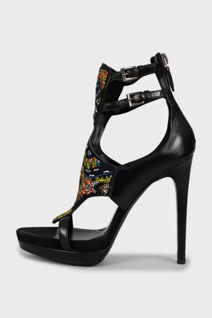 beaded print sandals