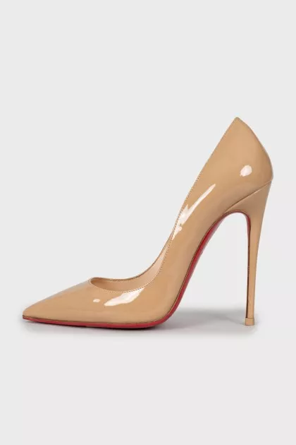 Beige patent leather stiletto heels