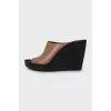 Leather high wedge sandals