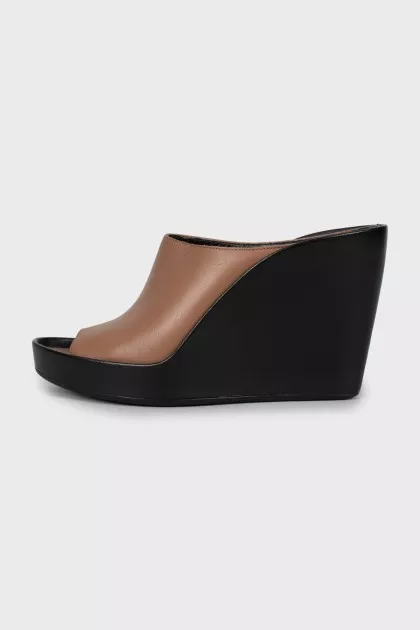 Leather high wedge sandals