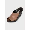 Leather high wedge sandals