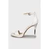 White metallic heel sandals