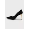 Suede shoes with gold heels