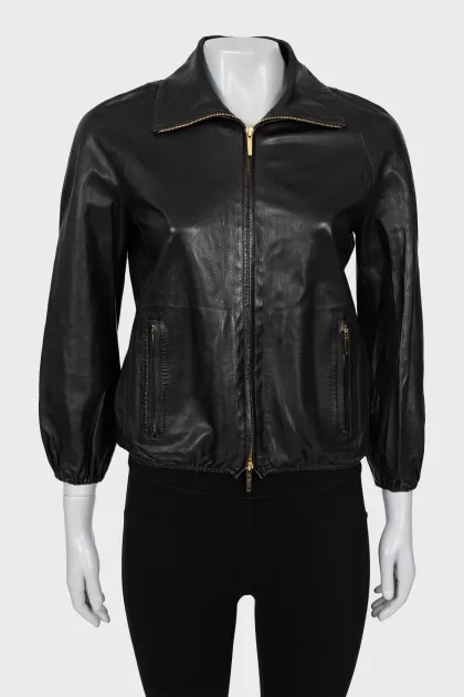 Leather jacket with gold zipper