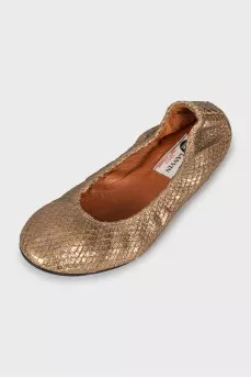 Gold embossed ballet flats