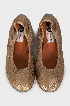 Gold embossed ballet flats