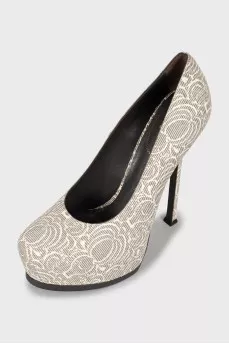 Printed shoes with embossed leather