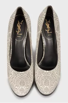 Printed shoes with embossed leather