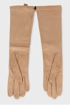 Beige leather gloves