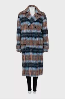 Mixed color double-breasted coat