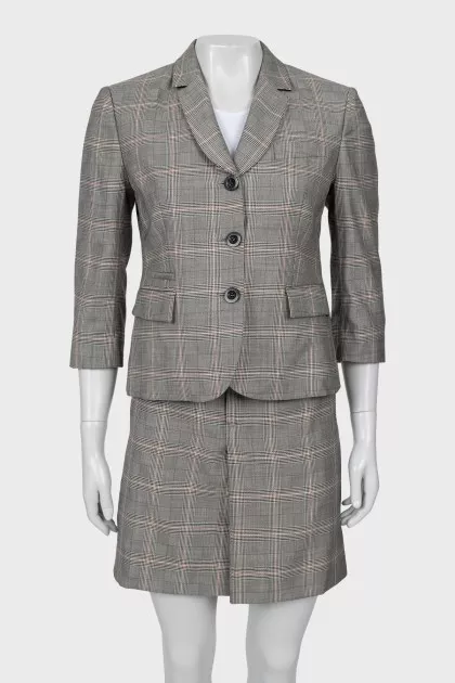 Checkered suit jacket and skirt