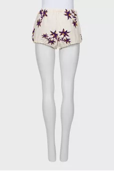 Silk mini shorts with star print