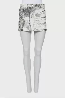 Printed denim mini skirt
