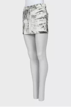 Printed denim mini skirt