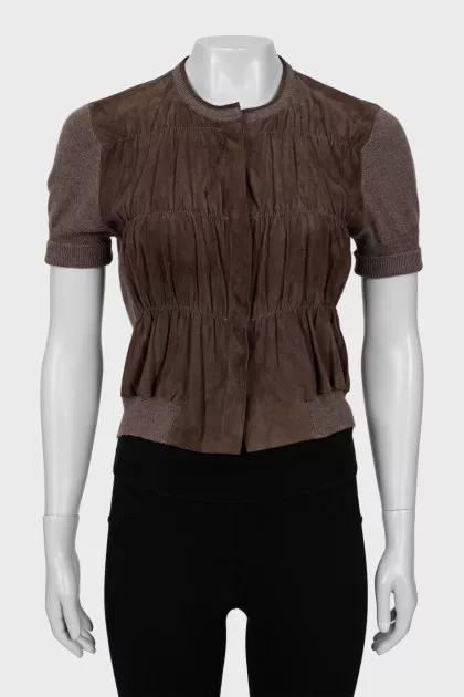 Brown cashmere and suede T-shirt