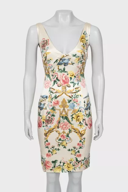 Printed silk fitted dress