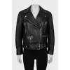 Leather jacket with bias closure