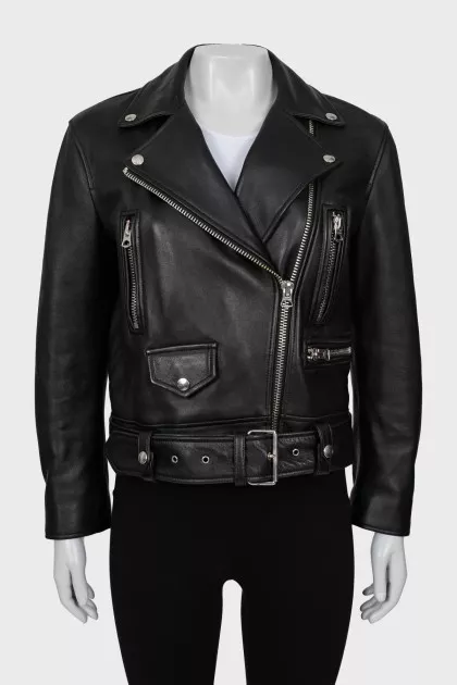 Leather jacket with bias closure