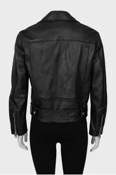 Leather jacket with bias closure