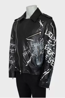 Men's leather jacket with print