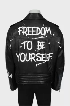 Men's leather jacket with print