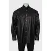 Men's leather shirt with gold buttons
