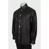 Men's leather shirt with gold buttons