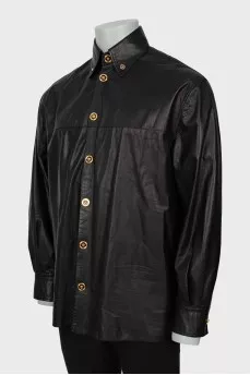 Men's leather shirt with gold buttons