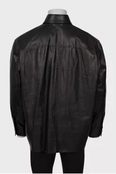 Men's leather shirt with gold buttons