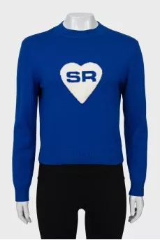 Knitted blue sweater with ribbed print