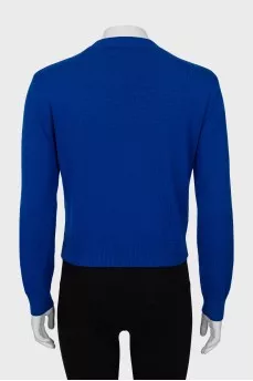 Knitted blue sweater with ribbed print
